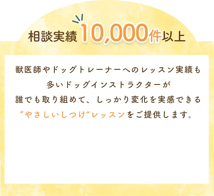 相談実績10,000件以上！獣医師やドッグトレーナーへのレッスン実績も多いドッグインストラクターが誰でも取り組めて、しっかり変化を実感できる “やさしいしつけ”レッスンをご提供します。